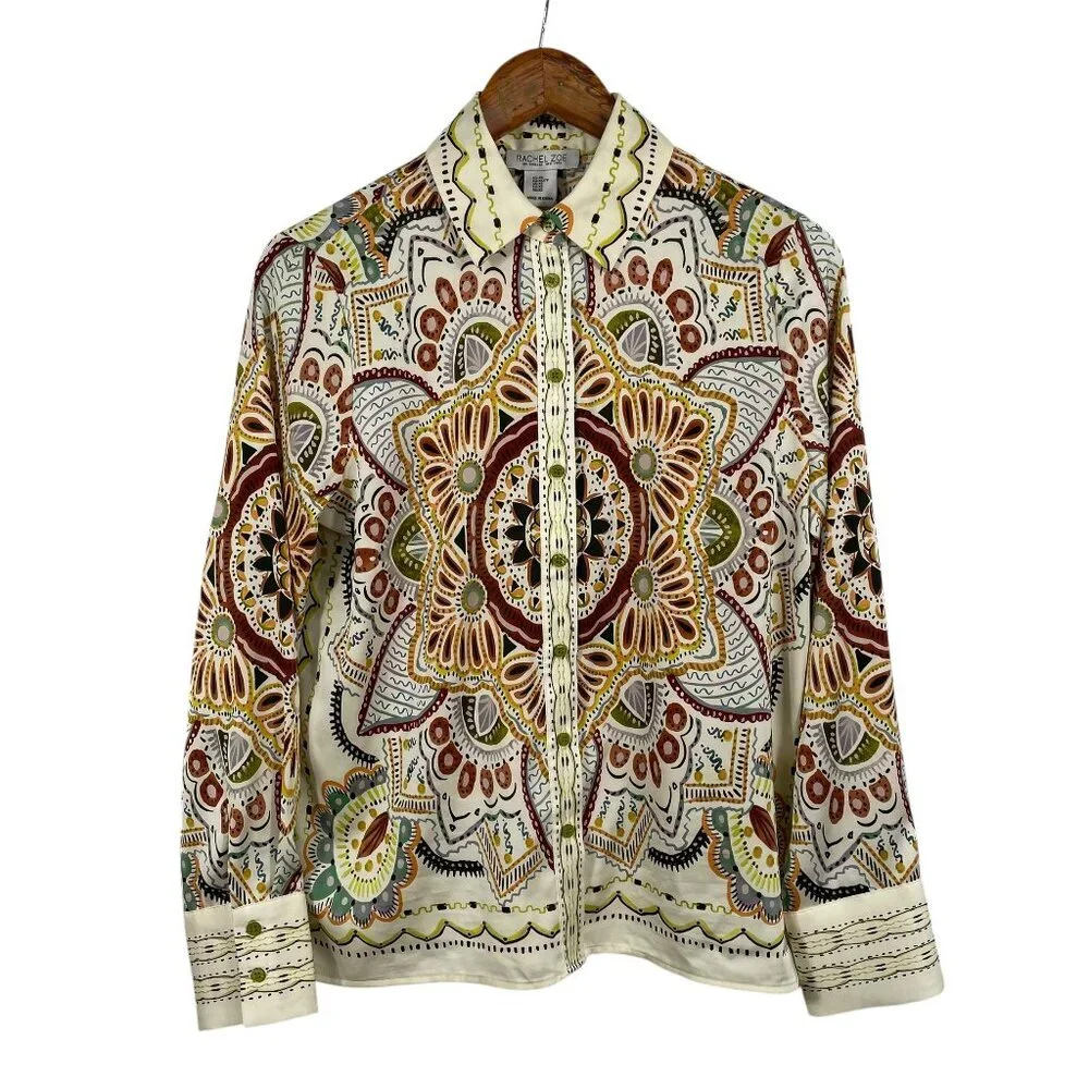 Rachel Zoe Medallion Print Button Front Blouse Boho Chic XS - Picture 2 of 15